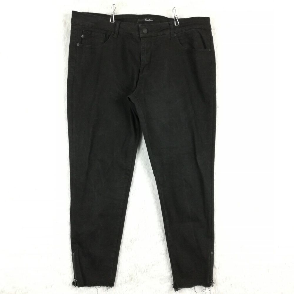 Kancan Womens Jeans Skinny Crop Denim Black Wash Whiskering Raw‎ Hem Plus 2XL